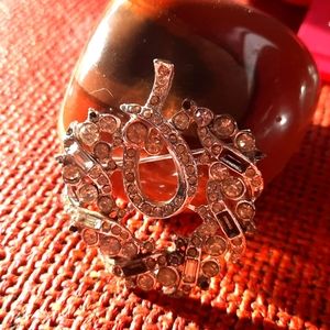 ANTIQUE Onyx & Crystal  Rhinestones Mid Century Brooch/Pin